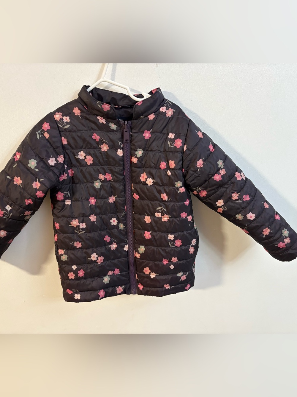 NWOT Izod Black Puffer Jacket with Pink Floral Print 4 years